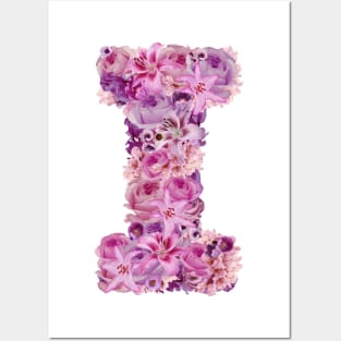 Pink Floral Letter I Posters and Art